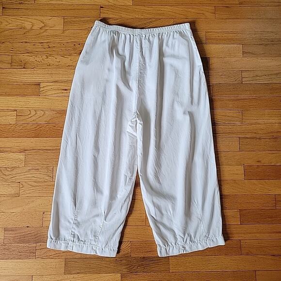 Cut Loose White Tencel Cropped Barrel Pants High Rise Pull On Beach Coastal - Picture 2 of 13